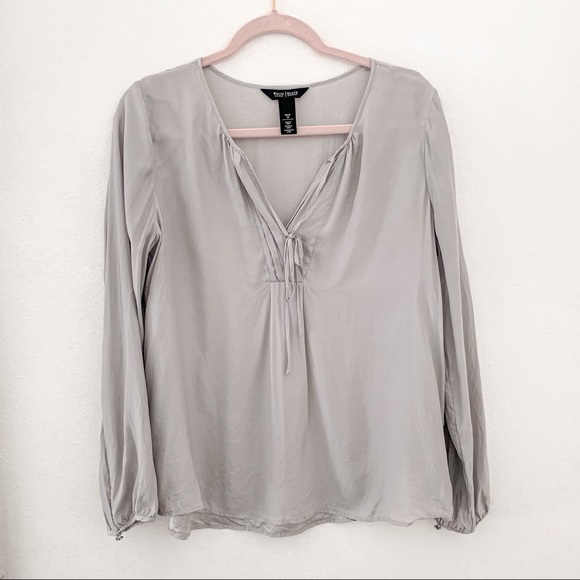 White House Black Market Tops - WHBM Grey 100% Silk Long Sleeve Blouse